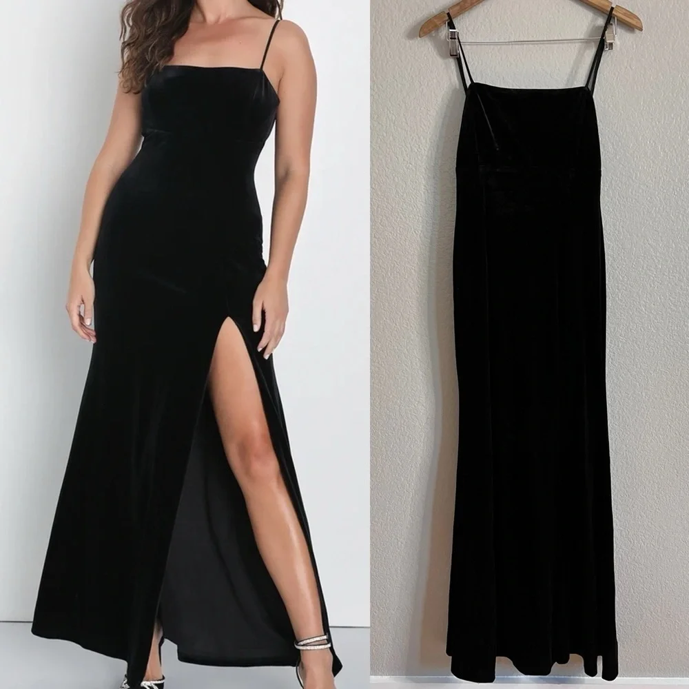 NWOT Marvelous Elegance Black Velvet Sleeveless Backless Maxi Dress